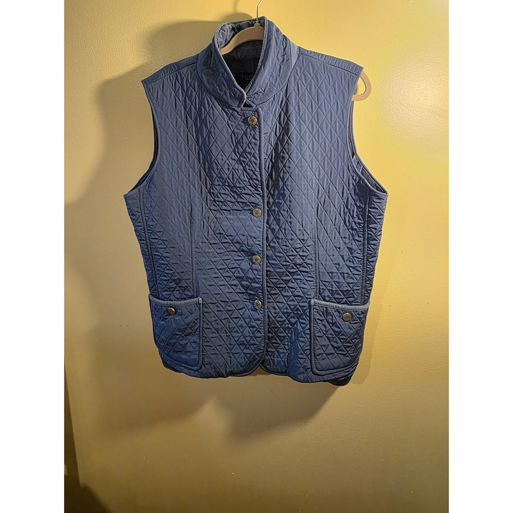 Talbots Blue Quilted Fleece Lined Vest Corduroy Trim XL Tailored VN300